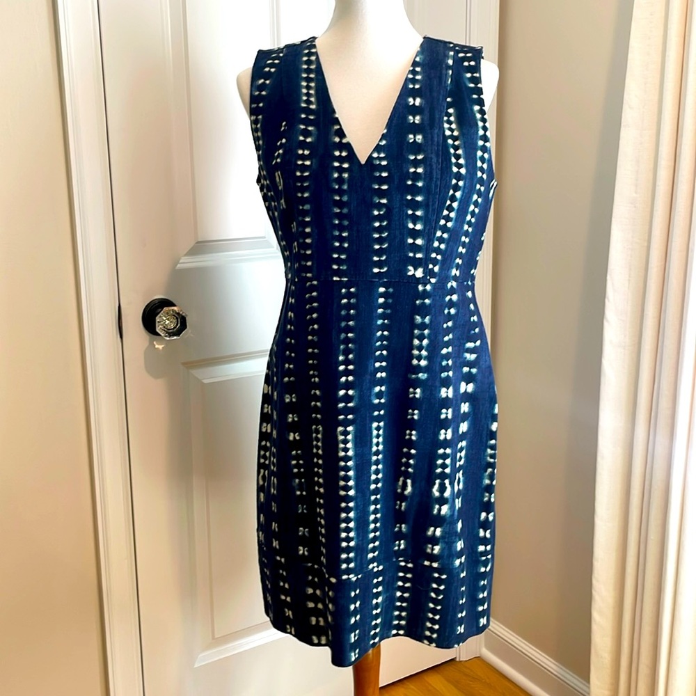 J. Crew Navy and White Patterned Dress